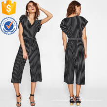 Black And White Pinstripe Tie Waist Jumpsuit OEM/ODM Manufacture Wholesale Fashion Women Apparel (TA7009J)